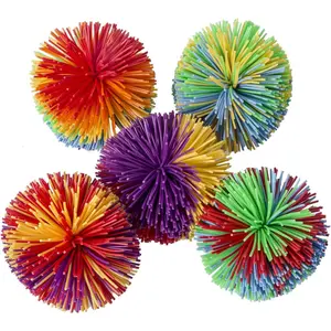 5 Pack Rainbow Stringy Balls - Sensory Stress Bouncy Balls for Kids, Great Party Favors, 90s Retro Toys, Fun Game Gift