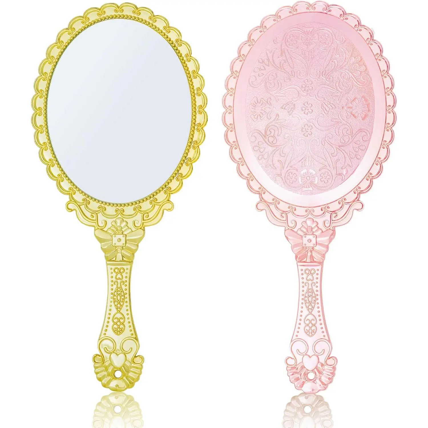 2pcs Handheld Mirror, Vintage Hand Travel Purse Mirrors with Handle Portable Embossed Flower Hand Held Decorative Mirrors Compact Packet Mini Mirror for Girls Face Makeup