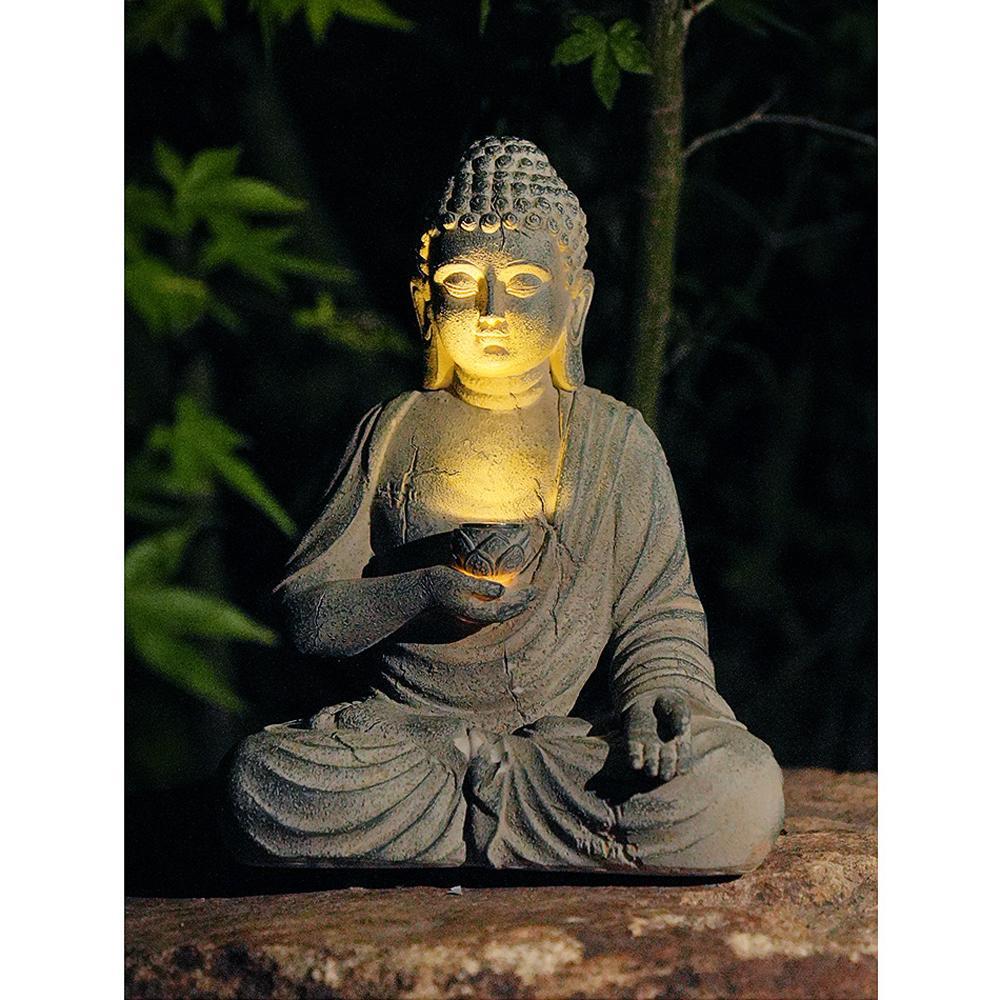 Resin Solar Buddha Statue Light, Zen Asian Garden Sculpture, Outdoor Decor for Front Porch, Patio & Yard