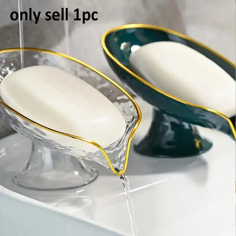Elegant, transparent soap dispenser with decorative strips. A must-have for modern bathrooms. Bathroom Necessities. Practical drainage design. A luxurious storage option. Soap dispenser, bar soap holder, bar soap container. Soap Dish With Drainage