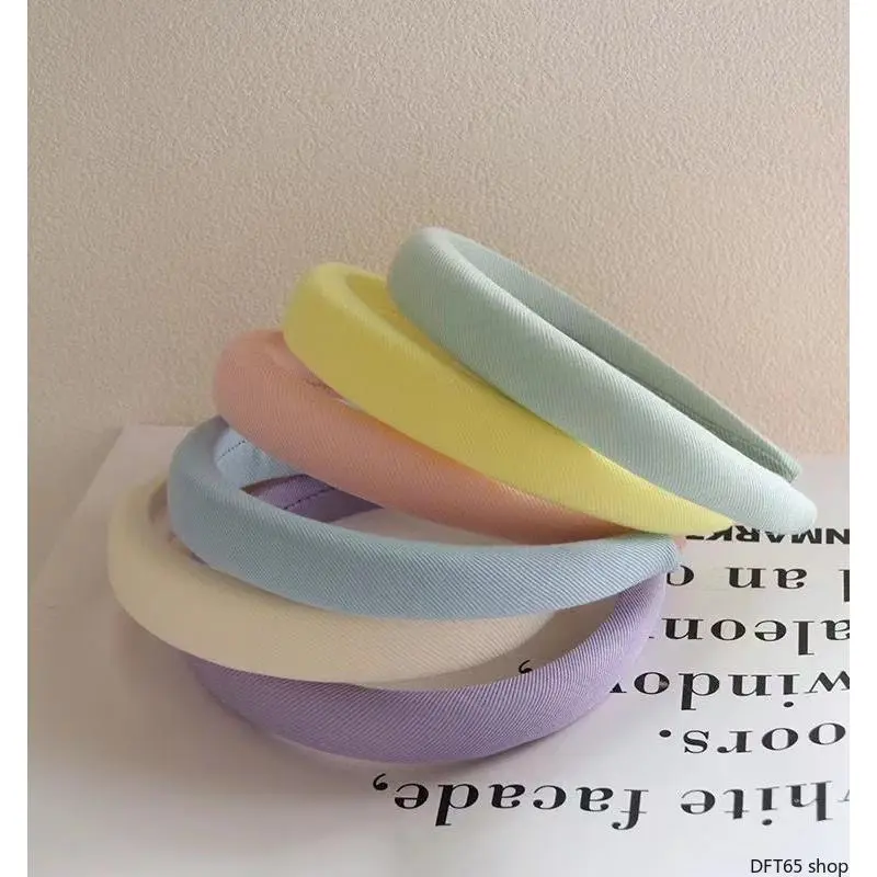 Female Cream Pastel Cloud Wide Padded Headband - Soft Smooth Fabric, Thick Cushioned Padded Top, Non-Slip Inner Elastic Bands, Lightweight Silhouette, Elegant Minimalist Decorative Hair Accessory for Daily Wear Makeup Washing Face