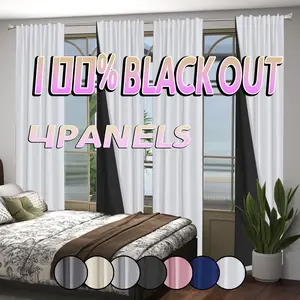 4pcs polyester material, 100% blackout, noise reduction and thermal insulation curtains, pole hanging design, suitable for decoration occasions such as bedrooms, living rooms, offices, kitchens, balconies, etc