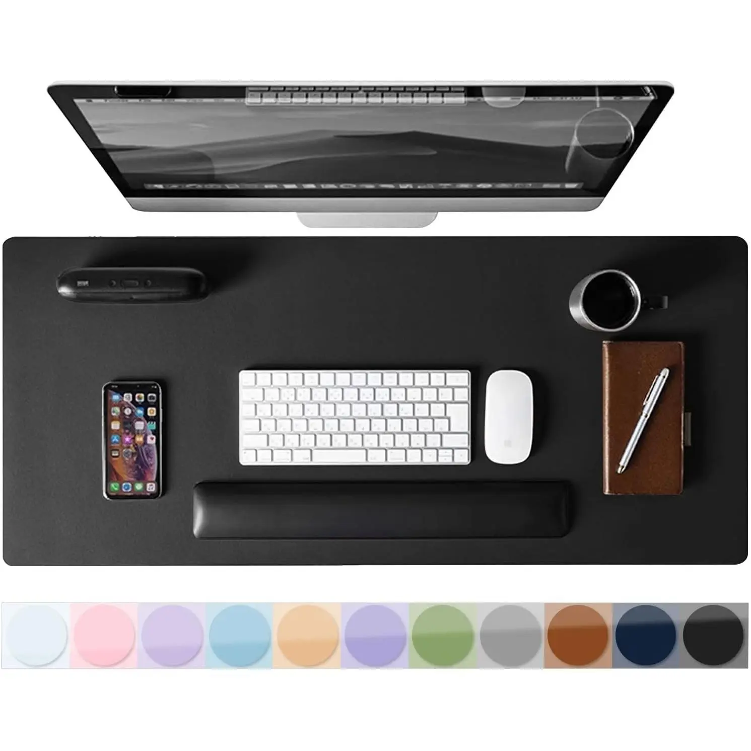 Desk Pad Protector Mouse Pad, Non-slip Computer Mat for Desk, PU Leather Office Desk Mat, Waterproof Desk Pad for Keyboard and Mouse, Laptop Desk Blotter Pad for Home and Office, Black (15.7''X31.5'')