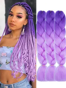 Purple Jumbo Braiding Hair Extension 3 Count 24 Inch High Temperature Synthetic Color Braid in Hair Extension For Women Twist Box Braids Crochet Hair