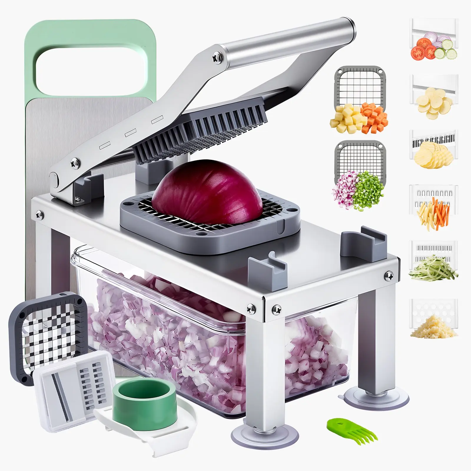 【Summerfinds】VEVOR All-in-1 Sturdy Food Prep Mandoline Slicer Cutter, 8 Stainless Steel Blades with Blade Storage Box, Cheese Grater Onion Potato Dicer with Container, Kitchen Hand Tool for DIY with Ease & Easily Handling Various Ingredients