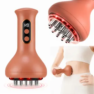 Portable Electric Meridian Brush, Rechargeable Electric Meridian Massager with Red LED Light, Heating and Vibration Functions, Wireless Shaping Tool for Abdomen, Neck, Legs, Hips, and Arms