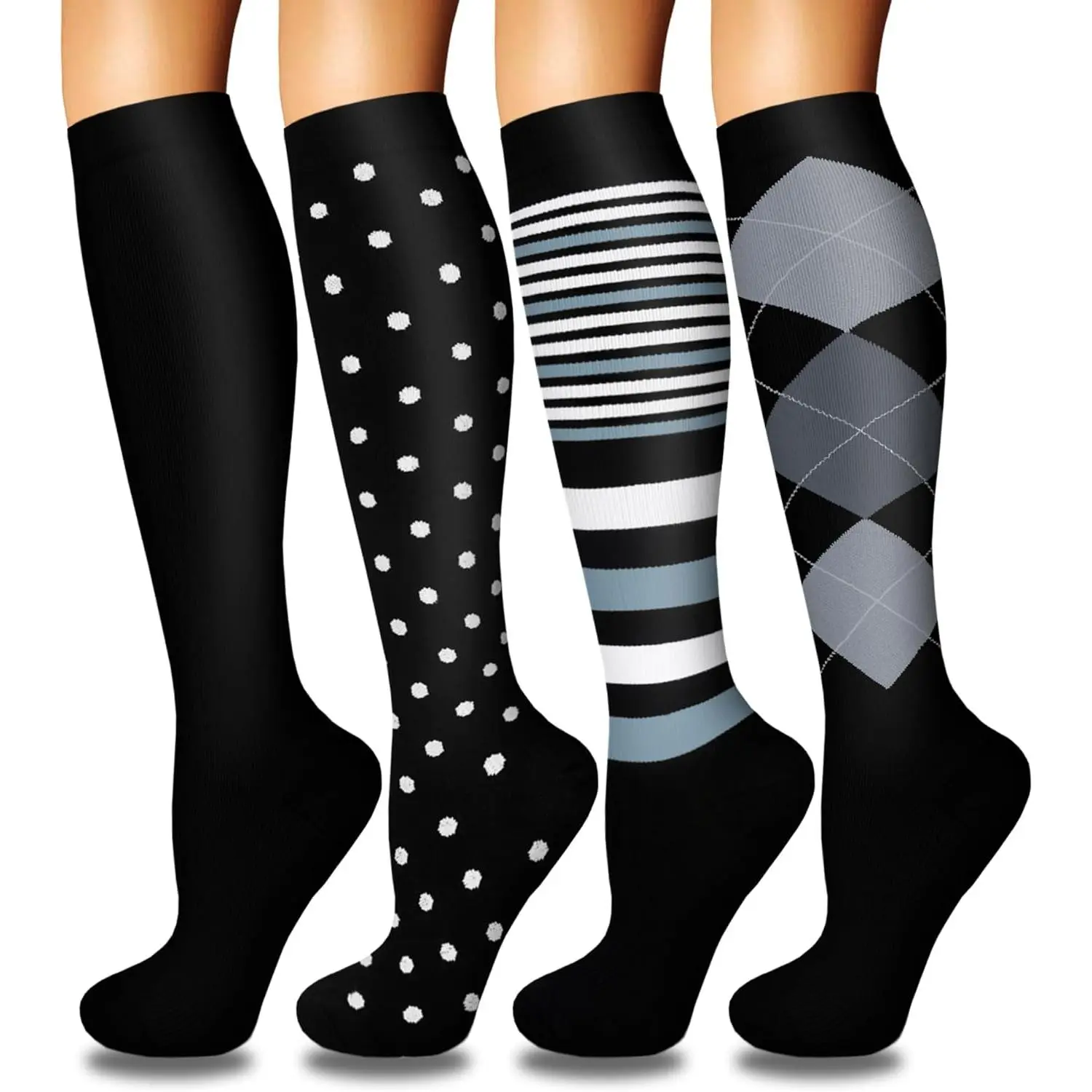 02-5-black/Dots/Stripes/Diamonds-4 Pairs