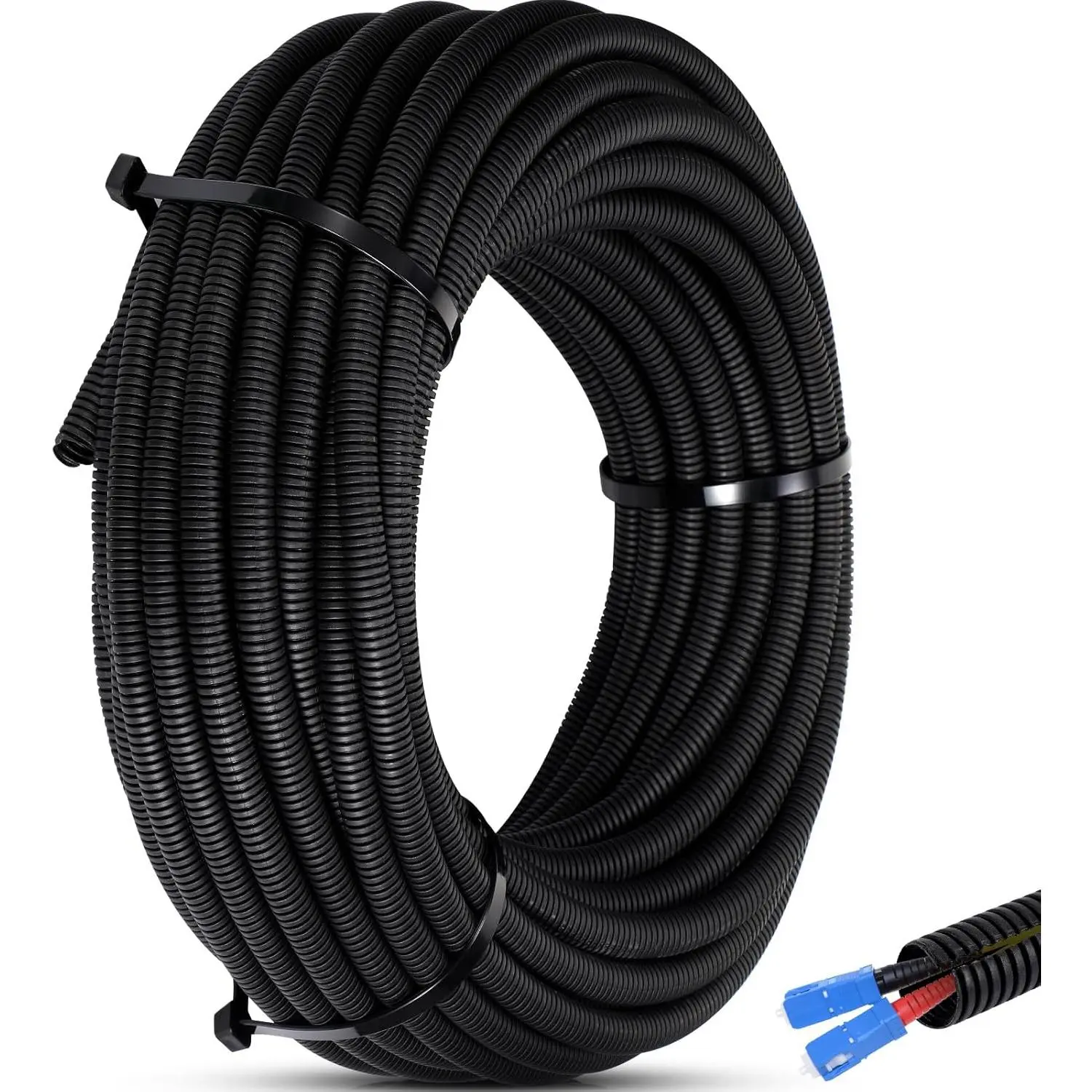 1'' X 30 ft Split Wire Loom Cord Protector Tubing Split Conduit Protector Tubing Convoluted Tube Flexible Electrical Wire Cover Protective Sleeves(Black)