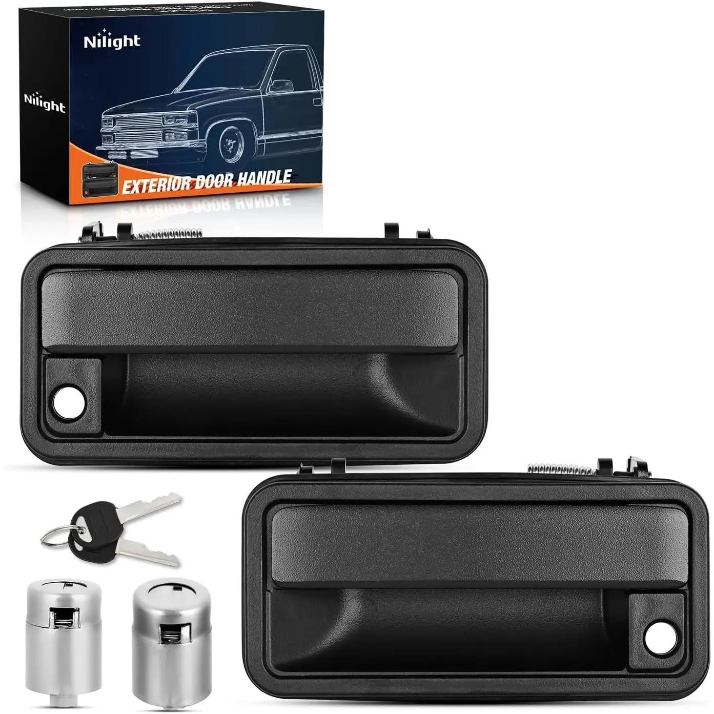 Nilight 2PCS Exterior Car Door Handle Front Left Right with Lock Cylinder for 1988 89 90 91 92 93 94 Chevy,1992-1994 GMC Yukon C1500 C2500 C3500 K1500 K2500 K3500 Replaces#15742229,15742230,GM1310172, 2 Pieces