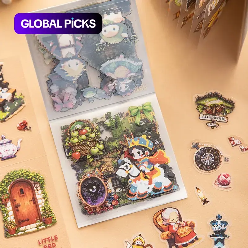 Pixel Fairy Tale Series Pet Sticker Book, Vintage Princess Castle Decorative Cute Stickers for Scrapbook, Diary, DIY Crafts #GLOBAL PICKS