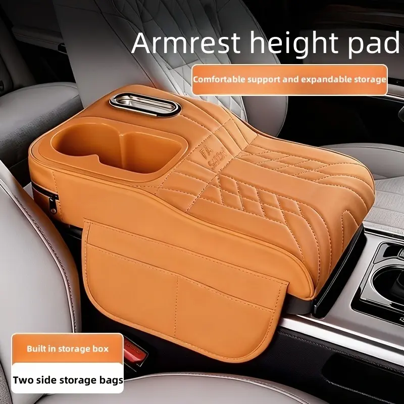 Car Armrest Box Heightening Pad with Tissue Holder Cup Holder Central Console Organizer