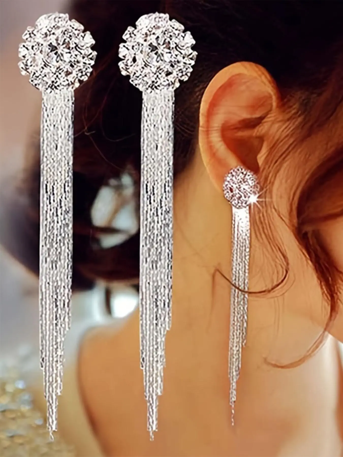 Elegant Long Tassel Earrings for Women, Sparkling Rhinestone Claw Chain Design, Perfect for Parties & Evening Wear