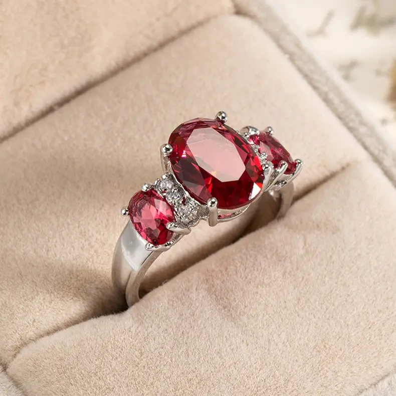 Vintage Artificial Gemstone Jewelry Ruby Sapphire Open Ring Hand Accessory Anniversary Promise Ring for Women, Mother's Day Gift C30090-JZ