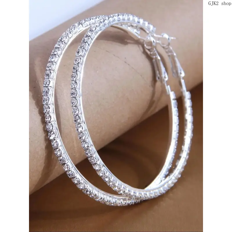 Women's Sparkling Full Rhinestone Large Hoop Earrings, Silver Plated Glitter Crystal Circle Hoop Earrings, Luxury Statement Jewelry, All-Match Daily Party Accessories, Ideal Birthday Holiday Gift for Girls Women