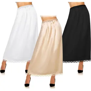 3 Pcs Women's Half Slip Long Slip for Women Under Dress Lace Long Underskirt Anti Static Extender Skirt(Gift)