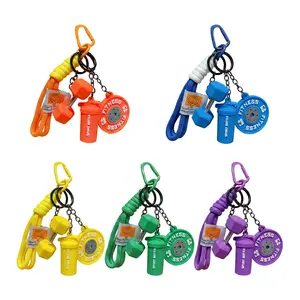 4-Piece Sporty Barbell Keychain Set, Hand-Woven Fitness Keychains, Fashionable Unisex Gym Accessories, Perfect Gift Choice, Stylish & Versatile Fitness Bag Charms with Woven Ropes and Dumbbell, Keychain for Bags