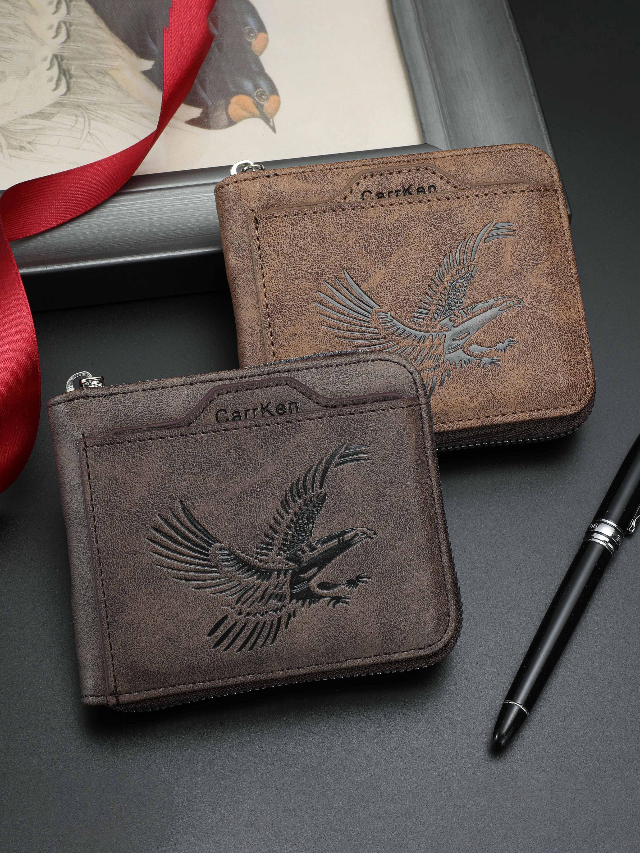 Men's Vintage Eagle-Embossed Short Wallet, Business Multi-Card Slot Wallet, Casual Trendy Wallet for Work & Daily Use, Durable Bifold Wallet