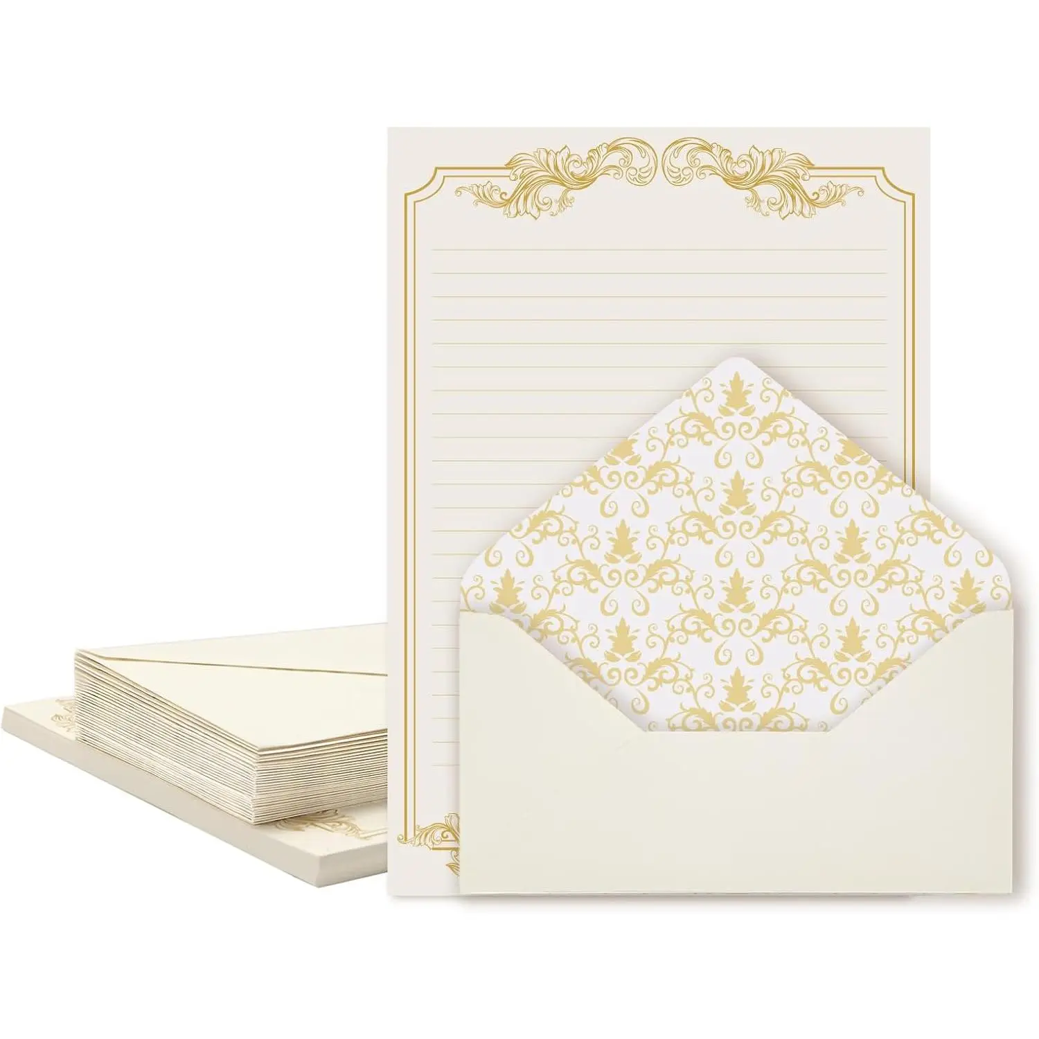 90 count Stationery Set - 60 -Style Paper Sheets + 30 Envelopes,  Border Letter Writing Paper for Love Letters & Party Invitations