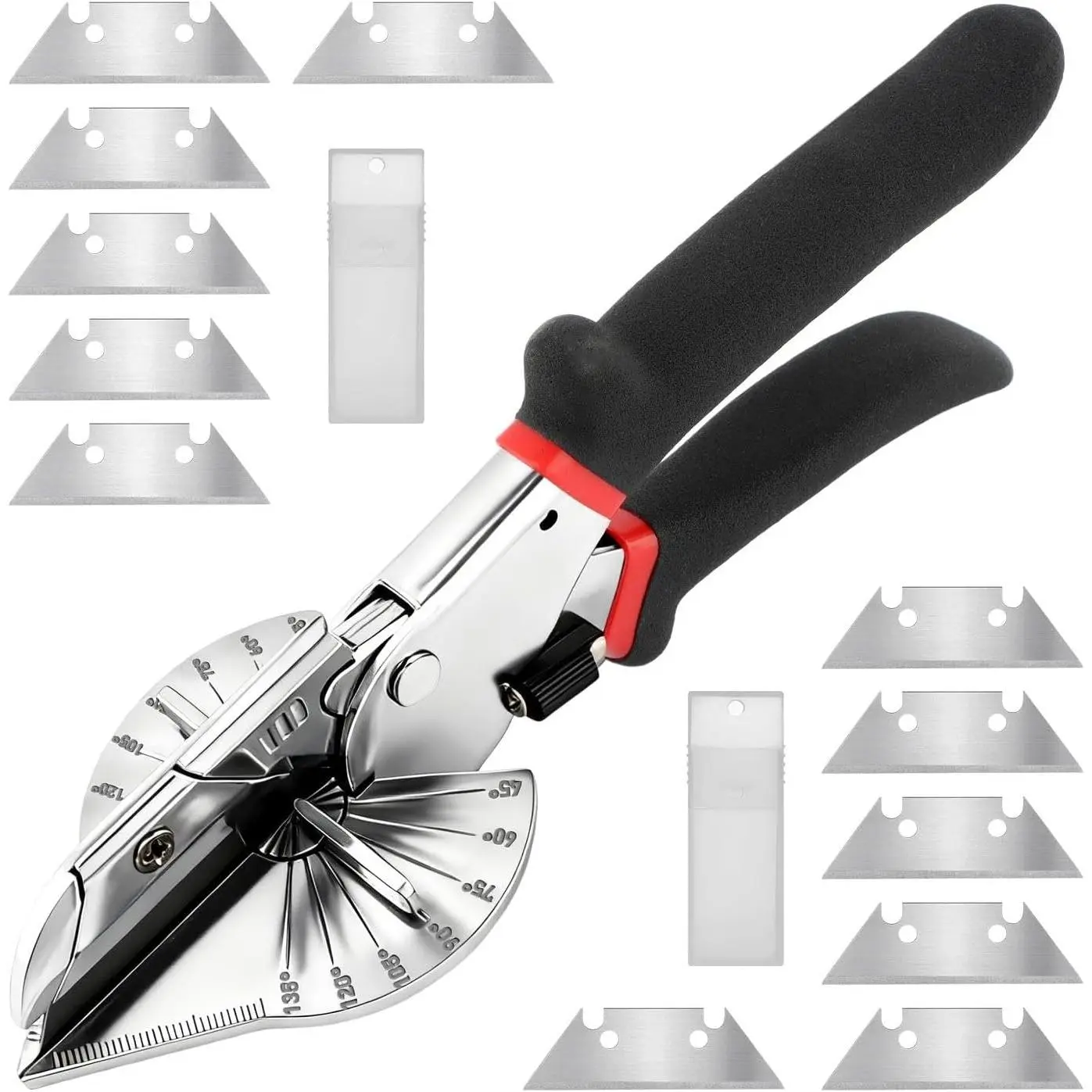 Miter Shears for Molding, Trim Cutter Hand Tool, 45°-135° Adjustable Angle Cutting Tool with 12 Replacement Blades, for Wood Trim Molding, PVC, Vinyl, Trunking