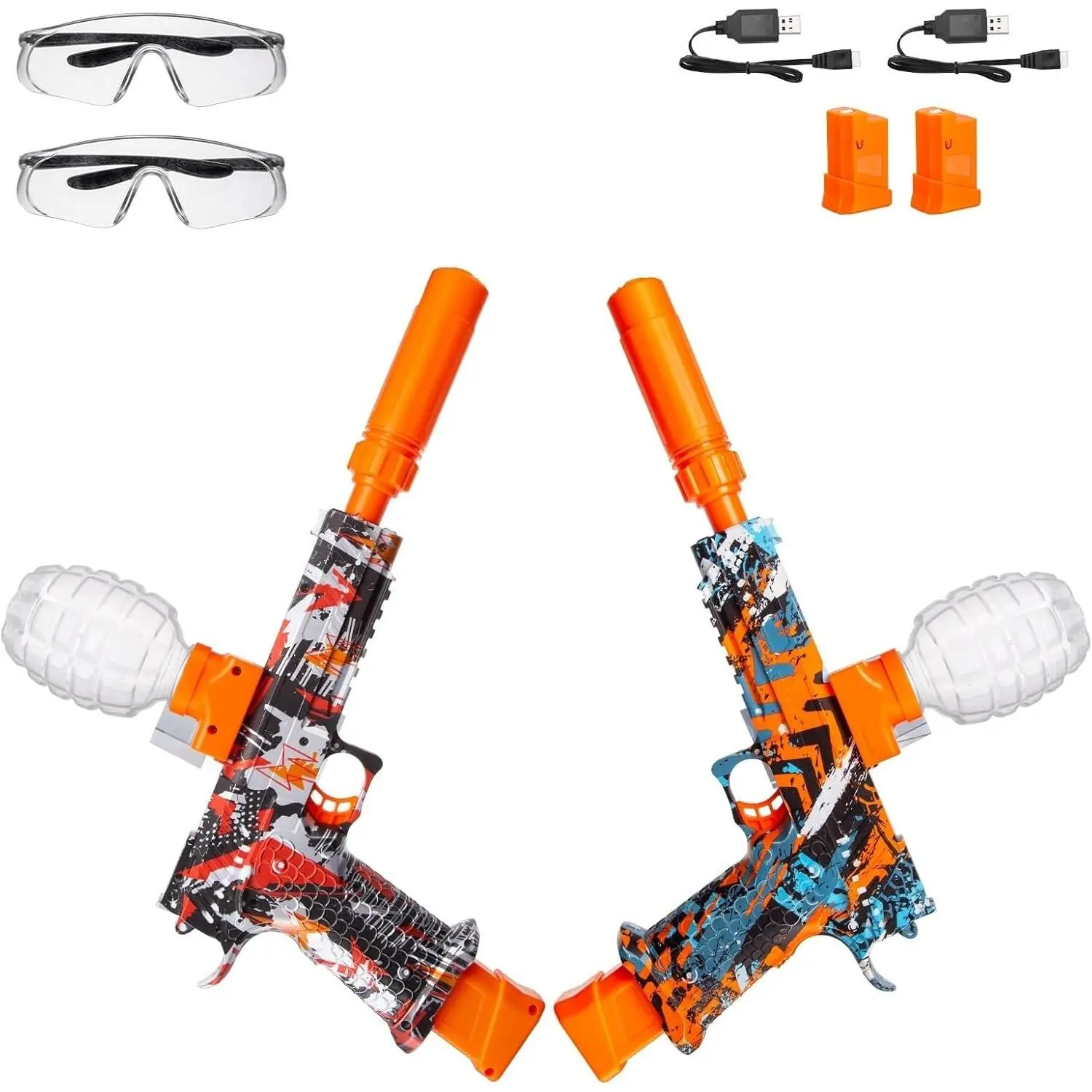 2 Pack Splatter Blasters, Electric Splat Blaster Toy Kits, 50000+, 10 Rs Per Seconds, 600 Hopper, Outdoor Team Game Activities Toy, 2 Rechargeable Batteries, Age 12+ Year UpGift