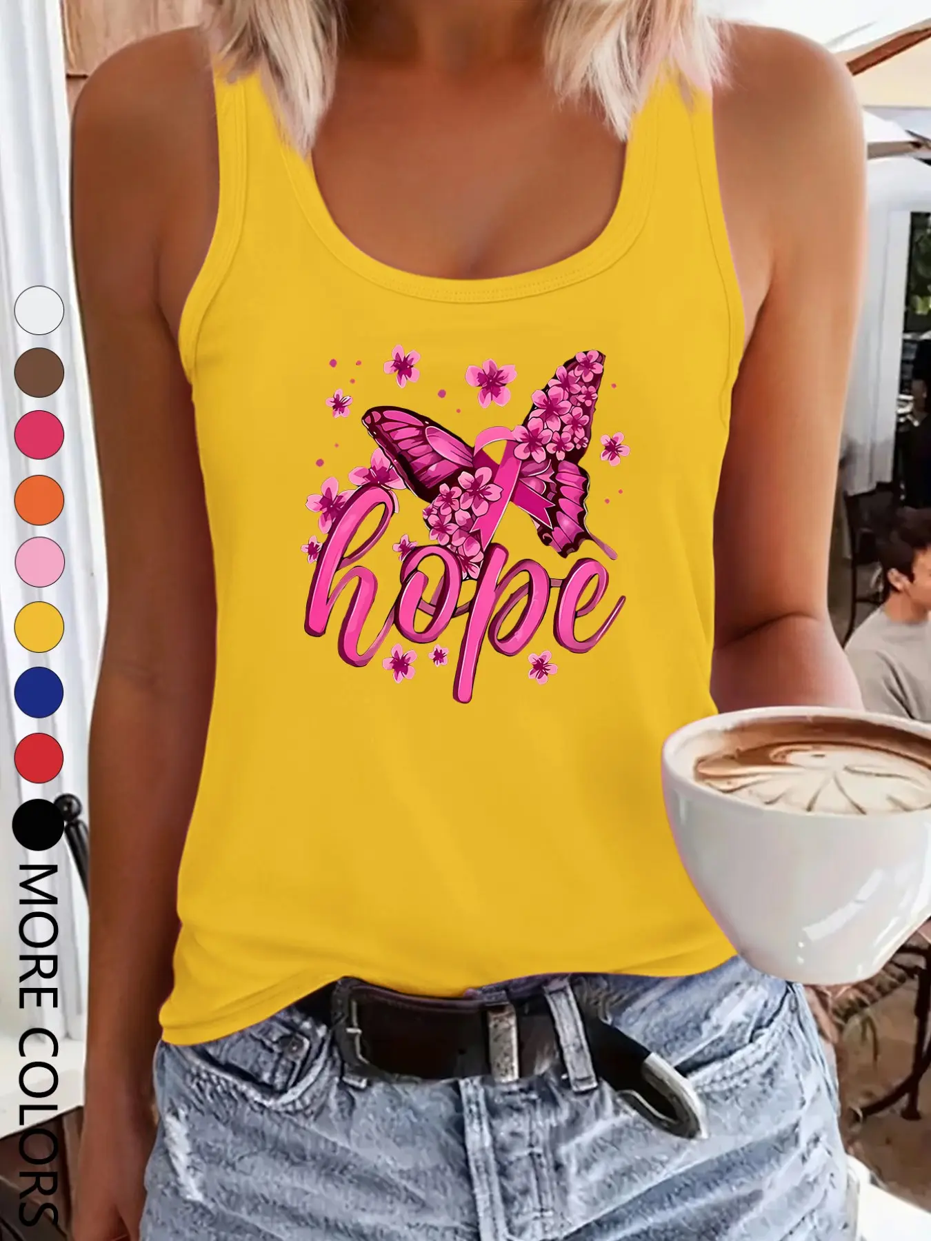 Summer New Butterfly Print Tank Top, Casual Geometric Pattern, Sleeveless Round Neck Women's Vest, Multicolor, All Seasons