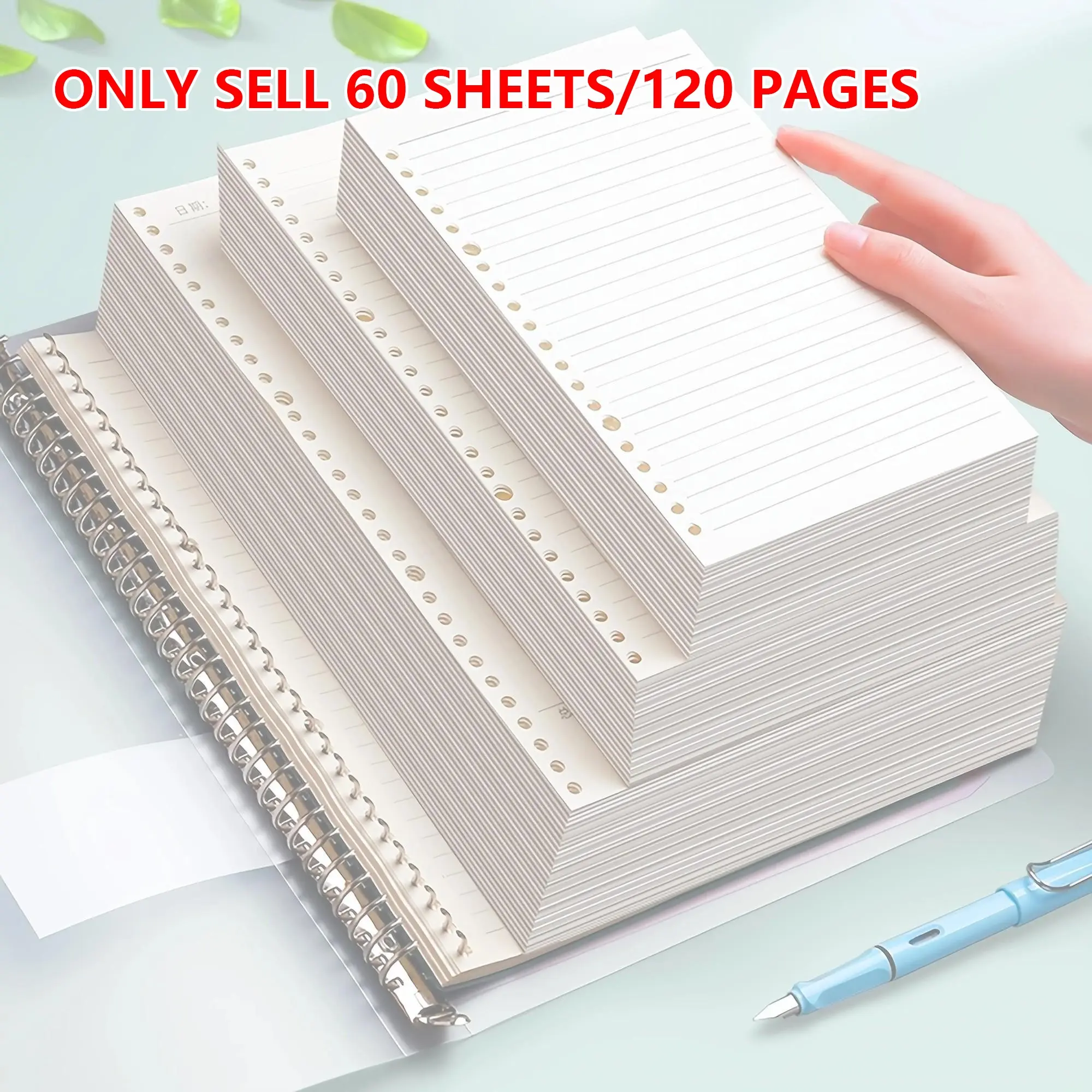 A4/b5/a5 Size 30/26/20 Hole Loose-Leaf Refill Paper, Stationery Paper, Notebook Refillable, 60 Sheets/120 Pages, Lined, Grid, Blank, Smooth Writing, Non-Marking Ink, School & Office Supplies