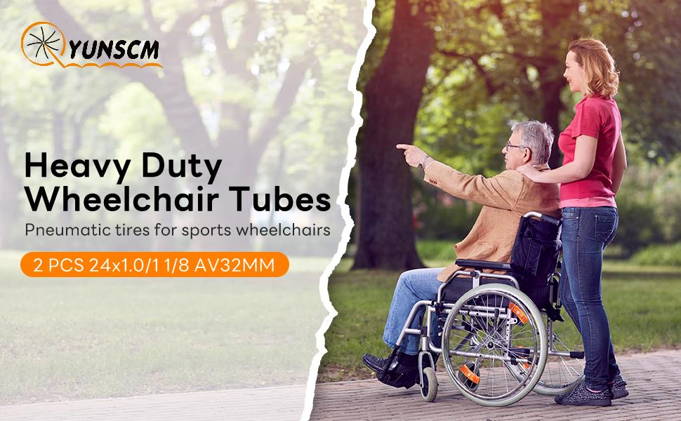 AGS 2-PCS 24"x1.0" Heavy Duty Wheelchair Tubes 24x1 1/8 Wheelchair Tubes AV32mm 25/28-540 Inner Tubes Compatible with 24x1.0 24 x 1 1/8 24x1 1-8 Wheelchair Tire Tubes Schrader Valve