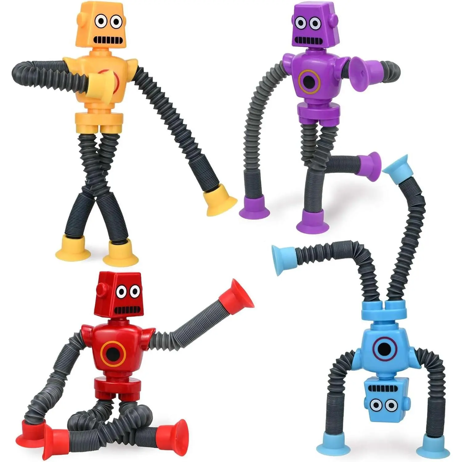 Robot Toys (4 Pack), Telescopic Suction Cup Robots Autism Pop Tubes Sensory Fidget Toy, Gifts for Kids Toddler Age 3-6 Year Old, Boy Girl Party Favorsfidget toys