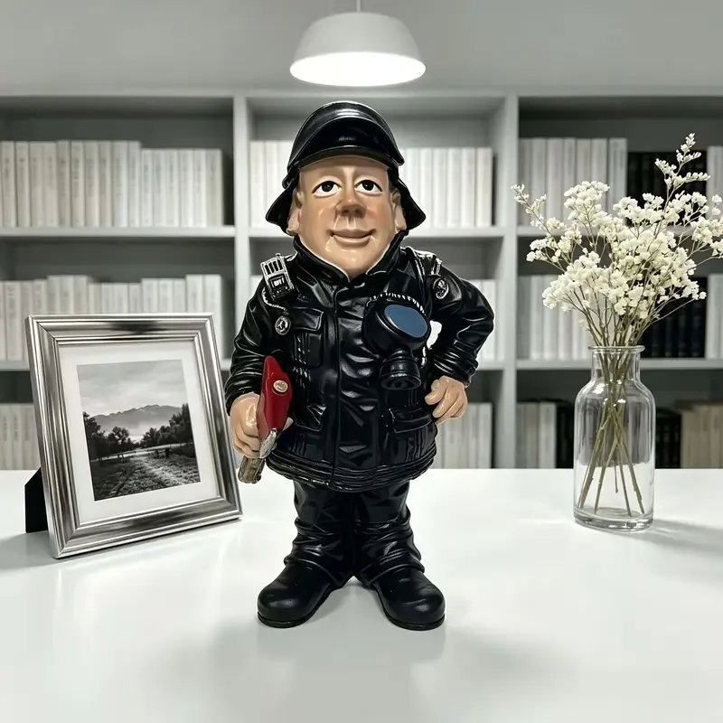 Fun firefighter resin statue ornament, suitable for home living rooms, study rooms, foyer, office desktop decoration, personalized holiday gift, collectible