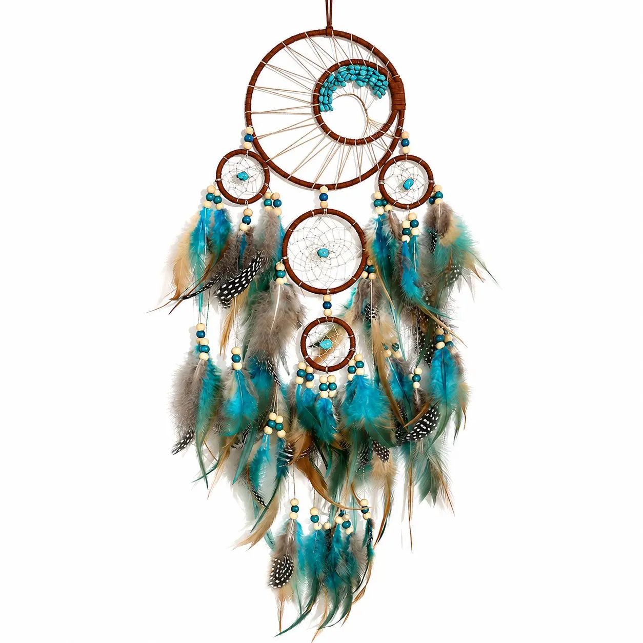 High-End Turquoise Life Tree Dreamcatcher Wall Decor, Artistic Indoor Decoration, Colorful Feather Wind Chime Hanging Ornament, Wall Decoration Pendant, Wall Art Hanging, Home Decorative Ornament, Aesthetic Wall Decor, Room Decoration Ornaments