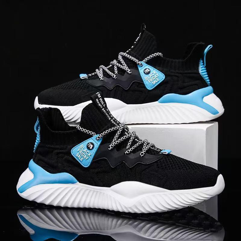 Breathable fly-knit running sneakers, Korean style fashion casual soft-soled mesh dad shoes, trendy street style men's shoes