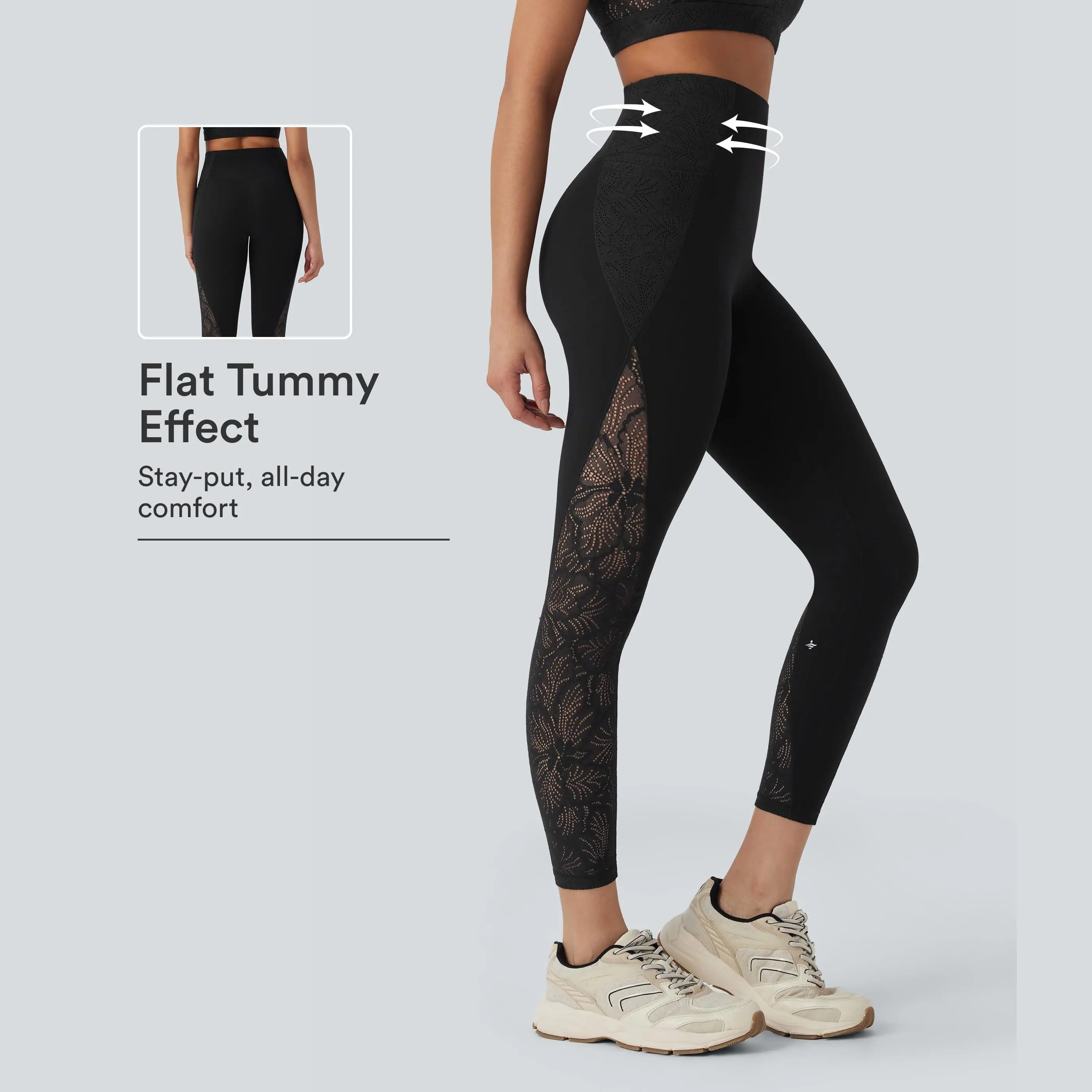 Halara UltraSculpt™ High Waisted Tummy Control Contrast Lace Shaping Training Leggings with Pockets Halara UltraSculpt™ High Waisted Tummy Control Contrast Lace Shaping Training Leggings with Pockets