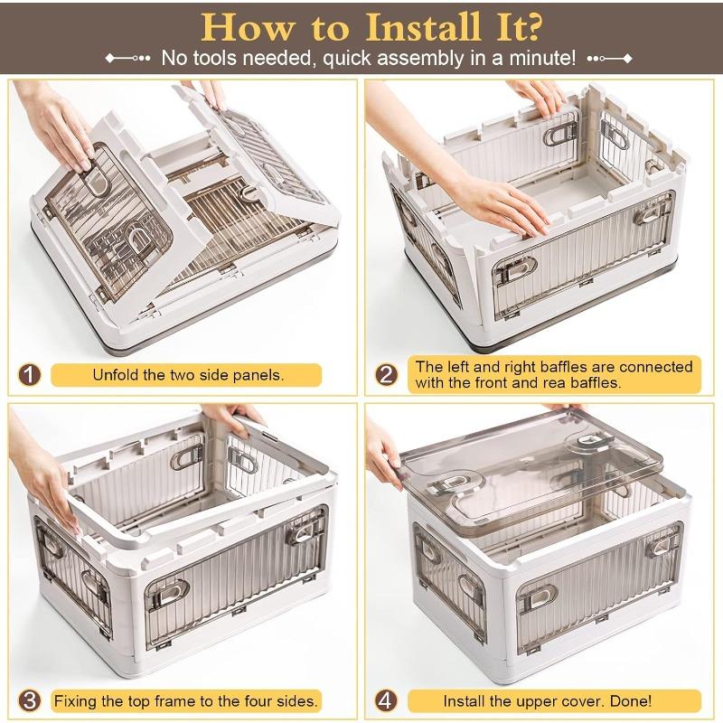 28 Liters Plastic Storage Bins with Lids 2 Pack Stackable Storage Containers with Wheels and 4 Doors Collapsible Storage Boxes for Organizing Clothes Snacks Toys Camping