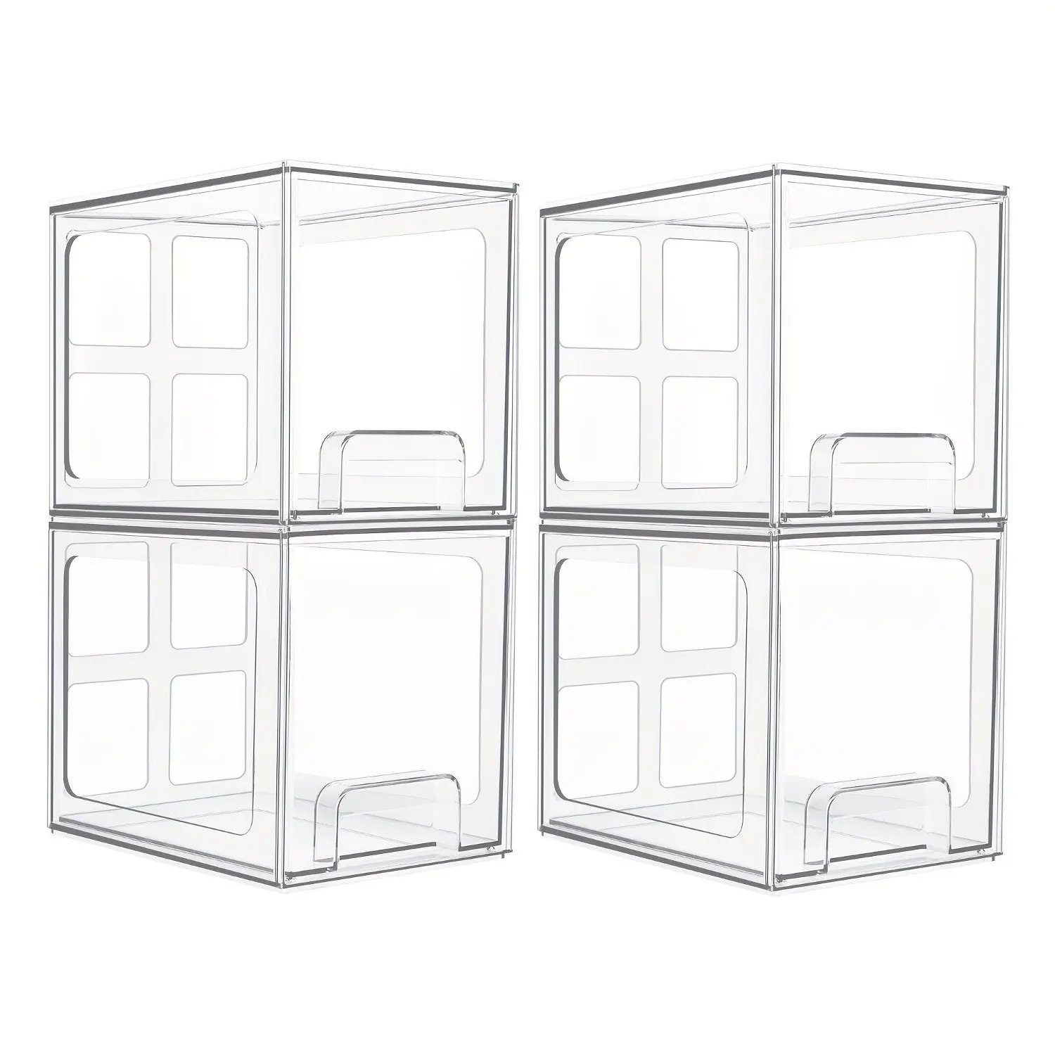 4 Pack Makeup Stackable Storage Drawers, 6.6 Inch Tall Acrylic Bathroom Clear Plastic Drawers for Vanity Organization and Storage