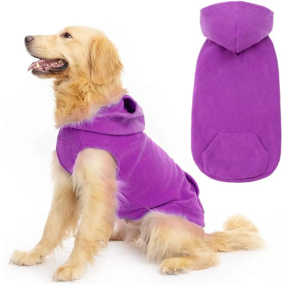 Dog Hoodie Fleece Sweater Vest Hooded Dog Sweatshirt Fall Winter Pet Clothes with Leash Ring Sleeveless Warm Cozy Puppy Clothing for Cat Small Medium Large Dogs Girl Boy Purple M