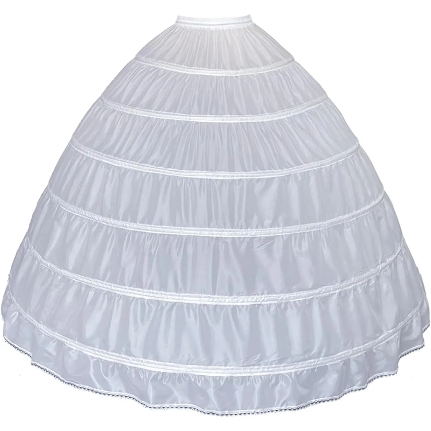 Women's 6-Hoop Support Crinoline Petticoat Long Slip - Elastic, Adjustable, Lightweight, Comfortable, Elegant Full A-Line Underskirt for Bridal, Wedding Ball Dresses, Formal Occasions (Fit for Ladies)