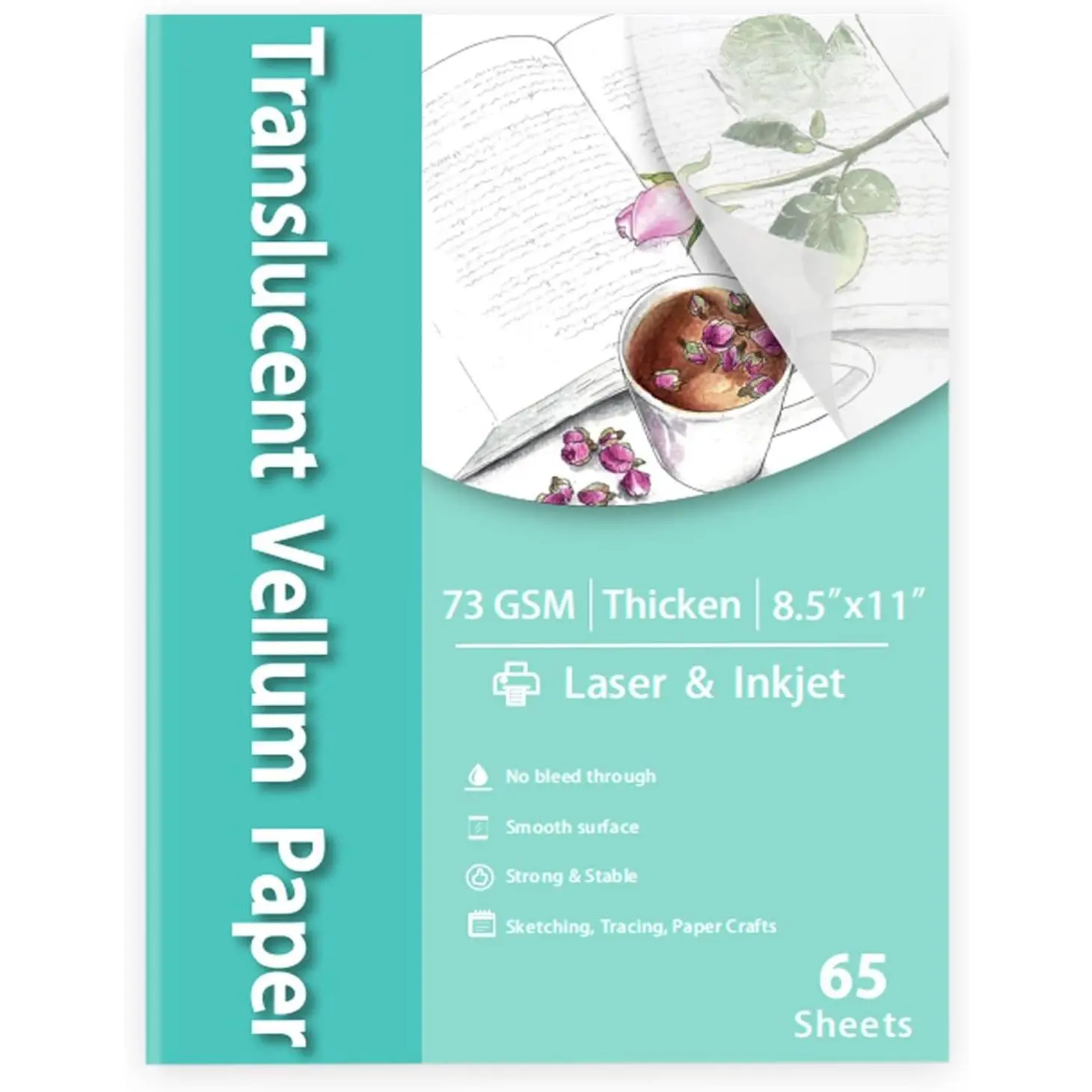 Vellum Paper 8.5 x 11 Translucent Printable 65 Sheets for Tracing 50LBS/73GSM
