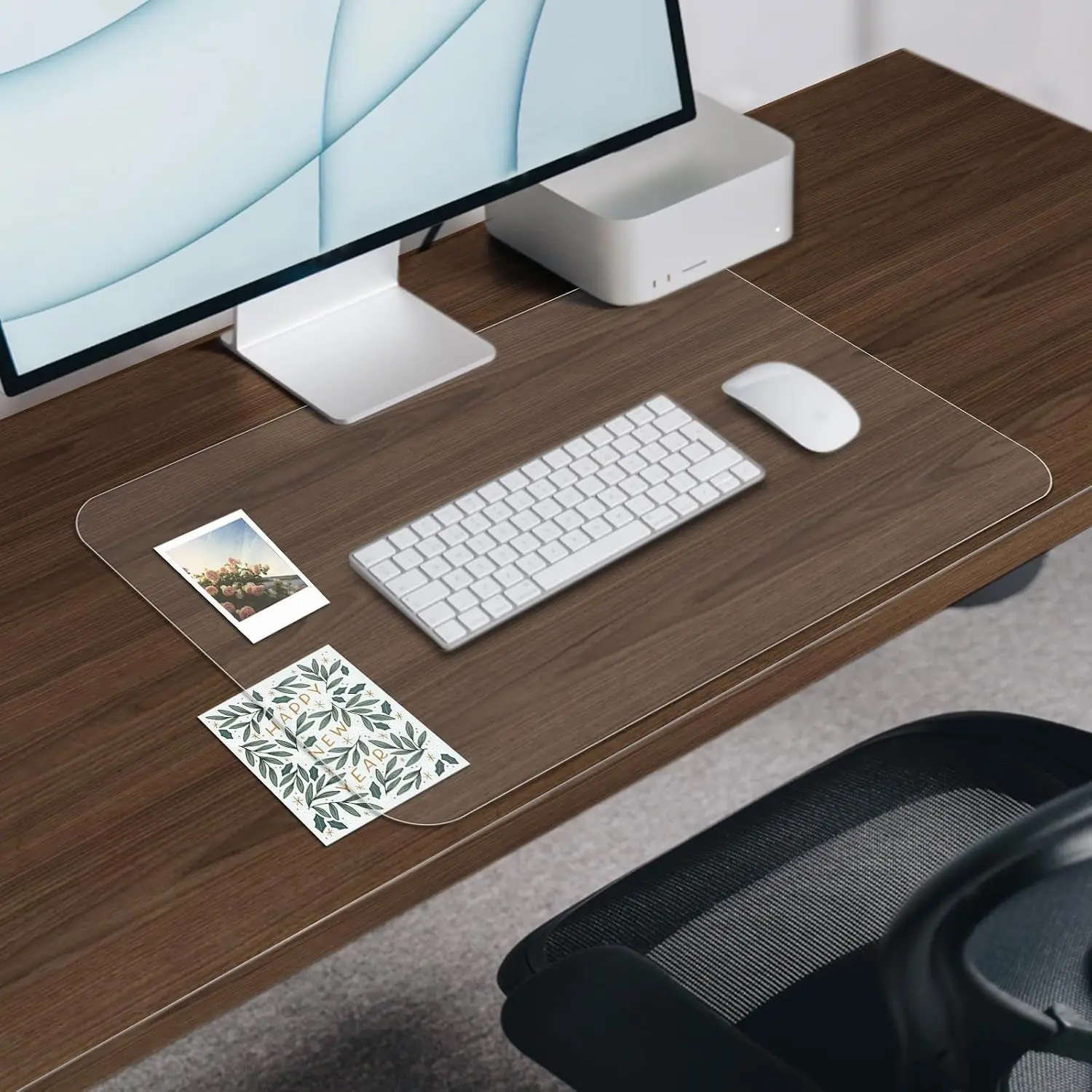 PVC Plastic Desk Surface Protector Mat - 24x17 in, Slanted Edge, Anti-Water & Heat Resistant for Writing & Working, Ideal for Home/Office, RBDM02T