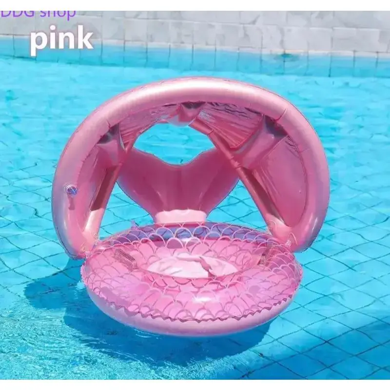 [SummWins] Children's Mermaid Tail Inflatable Floater - Durable PVC Pool Floaties, Easy-to-Inflate, Sun Protection, UV-Protected Shade for Pool, Beach Water Activities Toy