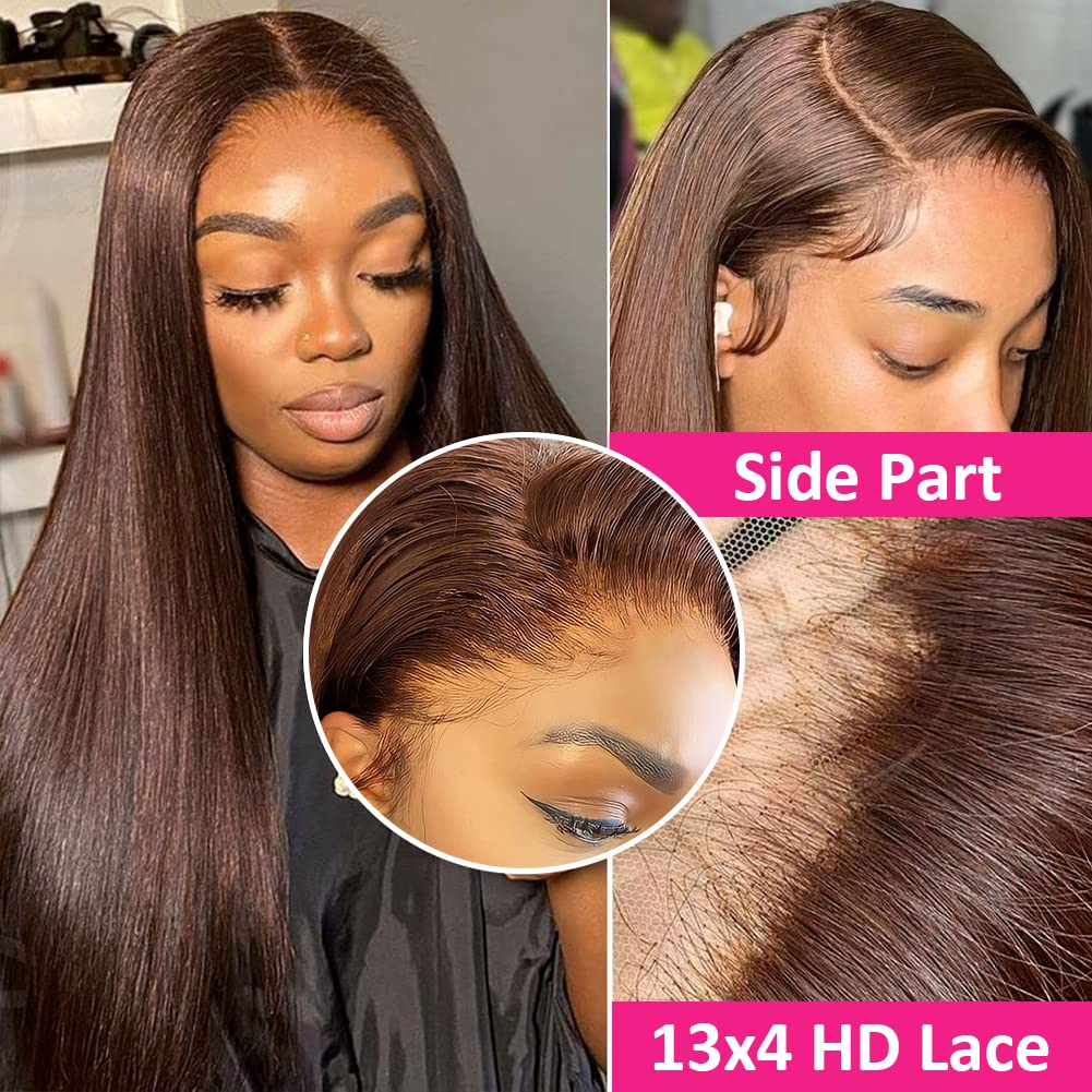 Bling Hair Chocolate Brown 13X6 13x4 Straight Lace Front Human Hair Wigs For Women PrePlucked With Baby Hair Brazilian Remy Hair #TikTokShopHolidayHaul