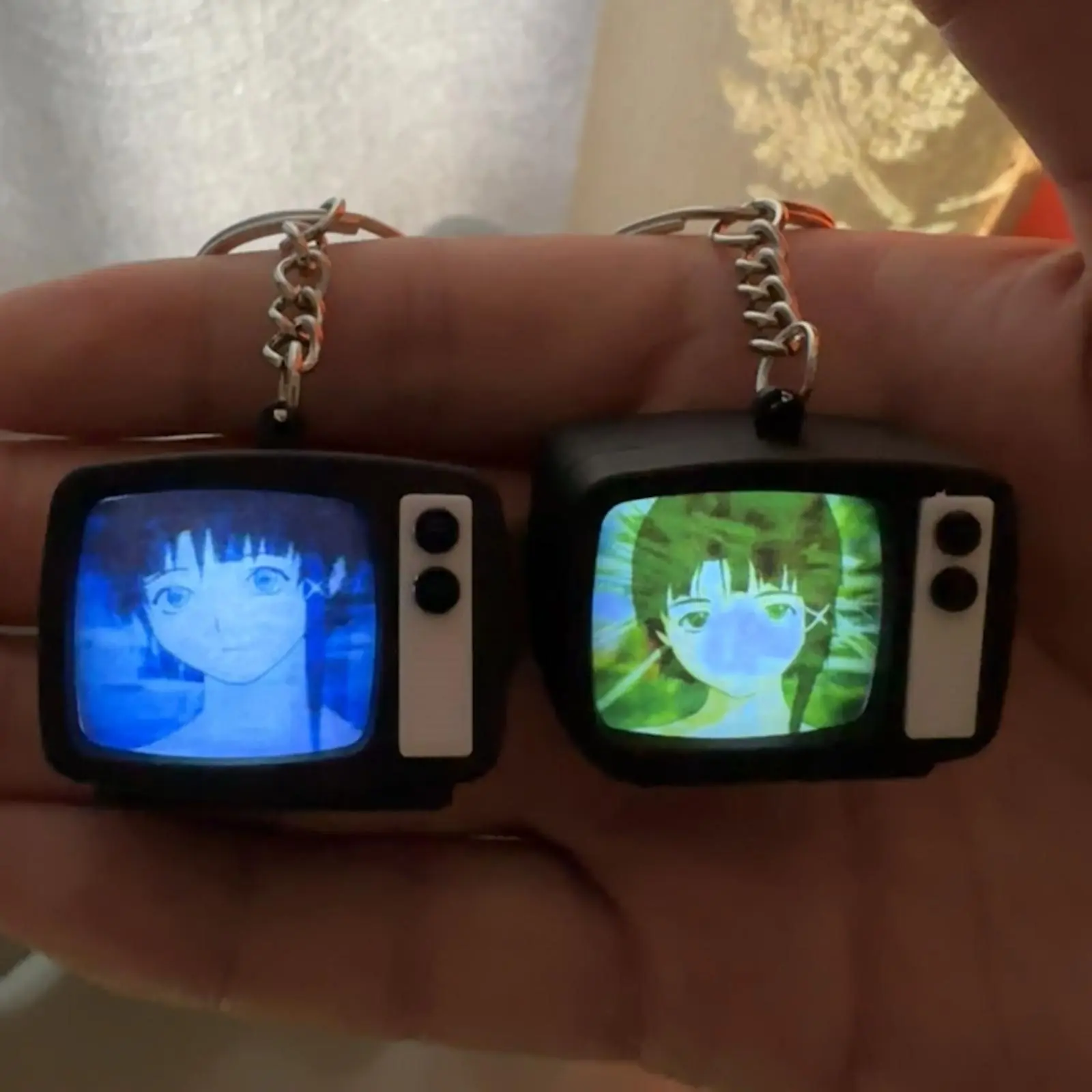 Serial Experiments Lain Blue Green Glowing Sound Keychain Backpack Pendant