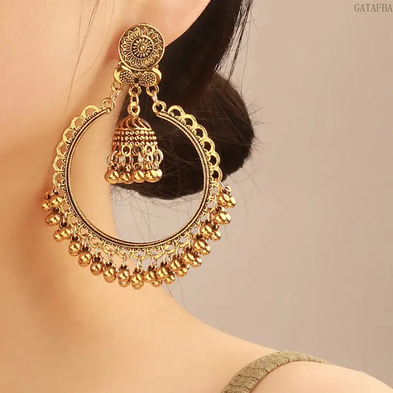 Vintage Ethnic Oversized Bell Pendant Earrings, Elegant Tassel Dangle Statement Jewelry