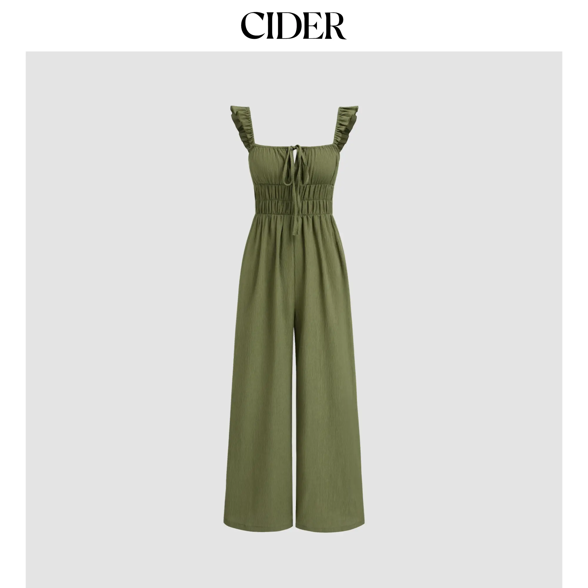 Cider [size 2-10] Ruffle Hem Knotted Shirred Wide Leg Jumpsuit