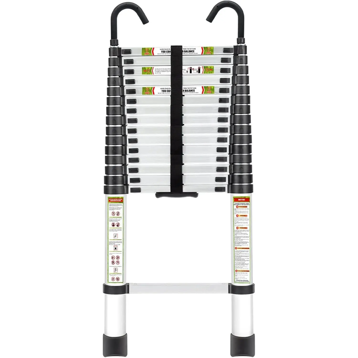 Telescopic Ladder, 20.3 ft Aluminum Telescoping Ladder with Stable Hook and Non-Slip Feet, Portable Extension Ladder  Household and Outdoor Working, Max Load 330 lb, Aluminum