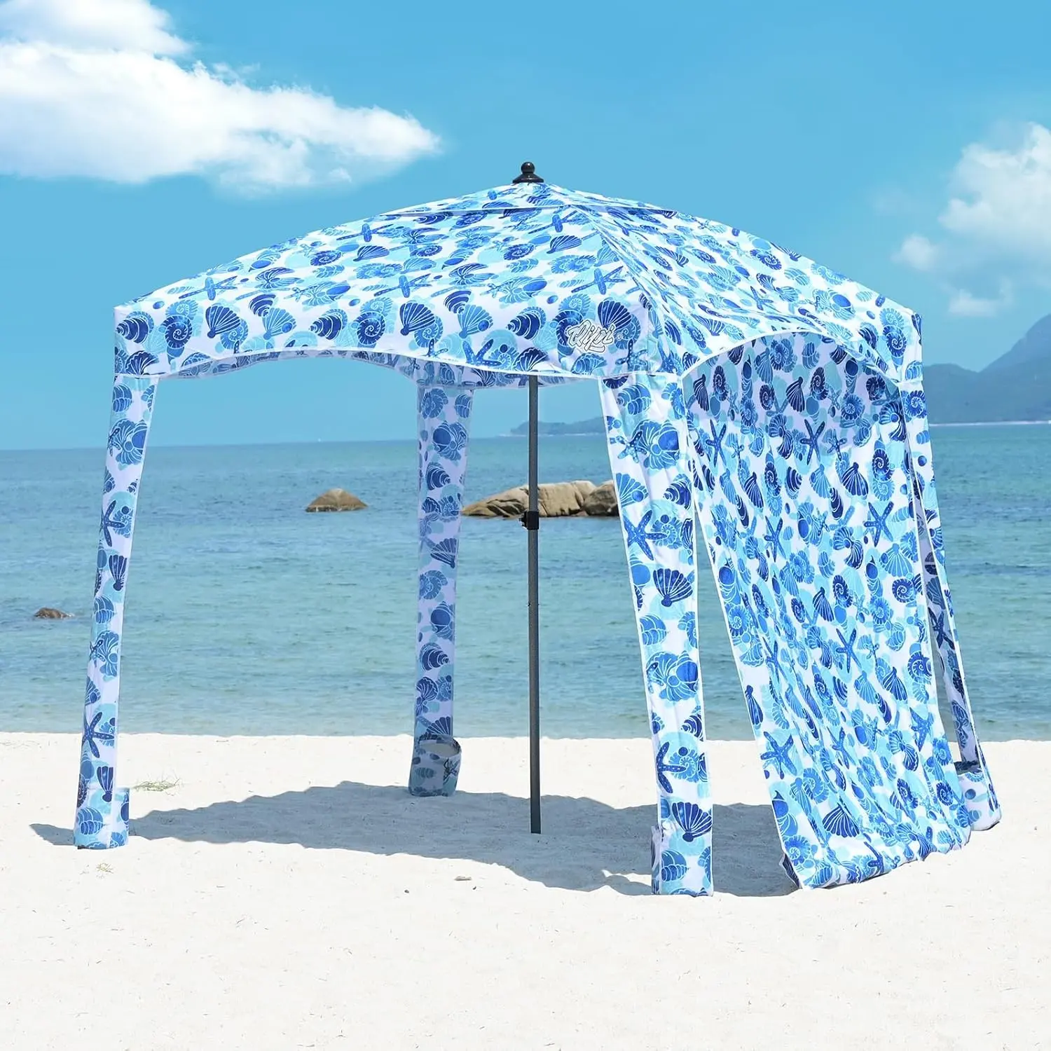 Beach Cabanas for Sand, Beach Canopy with Sandbags & Side Wall for Family, Easy Set Up Sun Shelter, UPF 50+ UV Protection with Roof Vent
