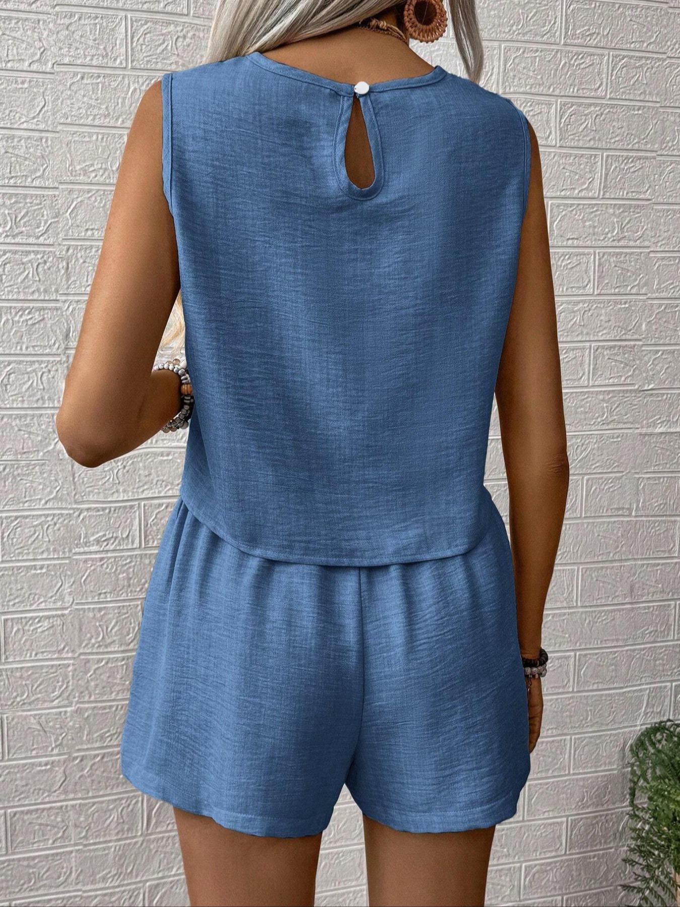 Women's Solid Color Crop Top & Shorts Two-Piece Set, Casual Fashion Cozy Matching Clothing Set for Daily Outdoor Wear, Ladies Summer Clothes