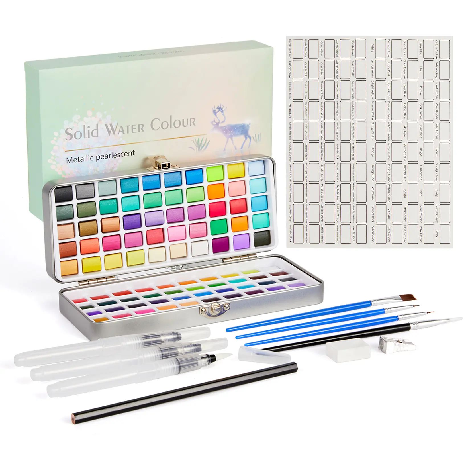 100 Colors Watercolor Paint Set for Kids & Adults – Metallic Pearlescent Paints – Portable Travel Art Kit with Brushes, Water Pens & Accessories – Ideal for Beginners & Artists