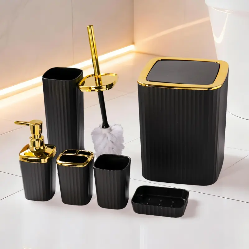 Bathroom 6-Piece Set, Modern Storage Organizer, and Colors, Soap Holder, Toothbrush Cup, Toilet Brush, Trash Bin