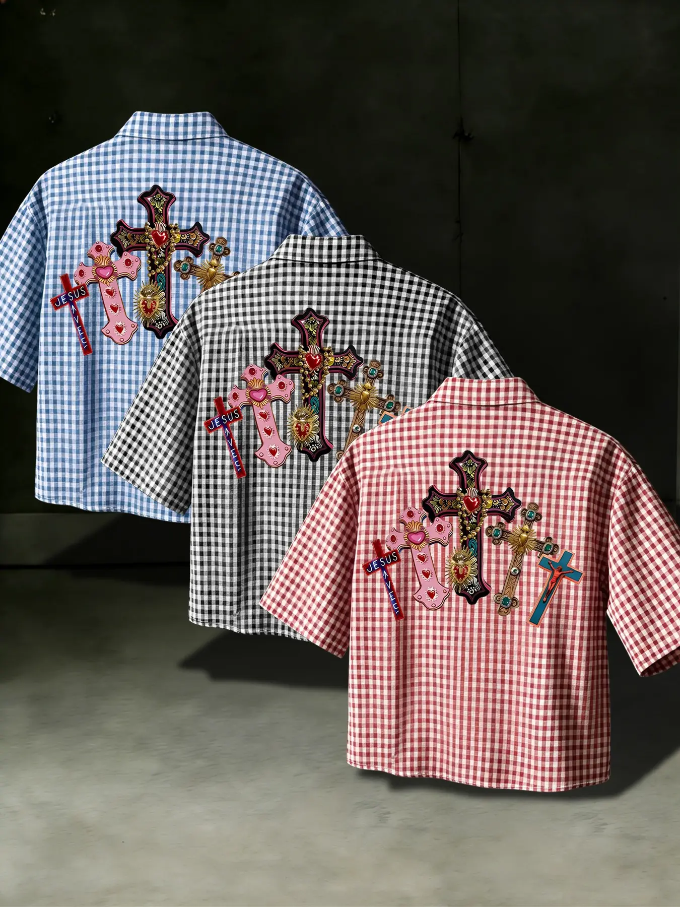 Men's Short-Sleeve Gingham Checkered Shirt, Casual Fitted Top for All Seasons, Comfortable Fashionable Daily Wear, Trendy Design, Casual Stylish Clothing