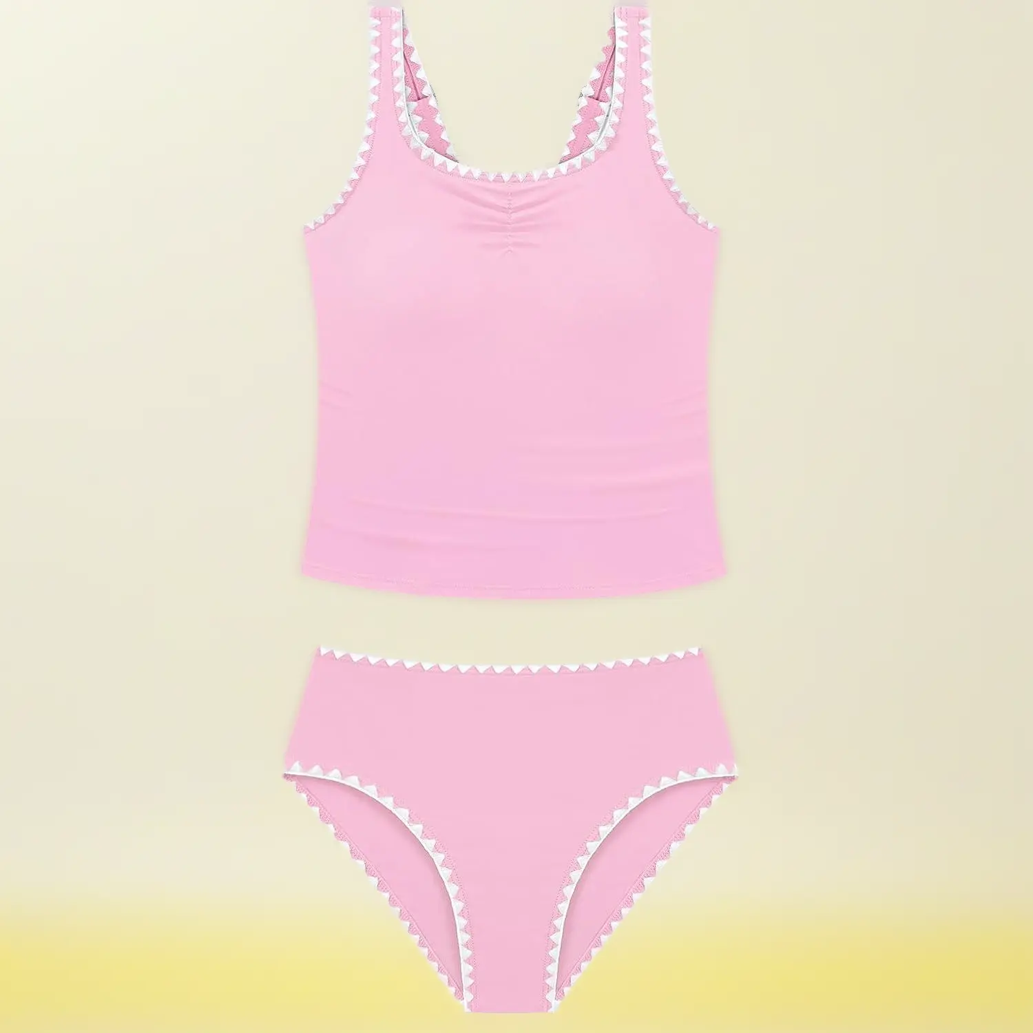 Girls' 2-Piece Tankini Swimwear Bathing Suit Set, Sleeveless Fitted Padded Youth Sizes Swimwear with Contrast Trim (Ages 9-16)